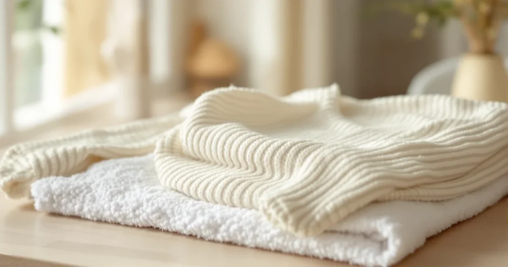Laver un pull en laine : pull séchant à plat sur une serviette