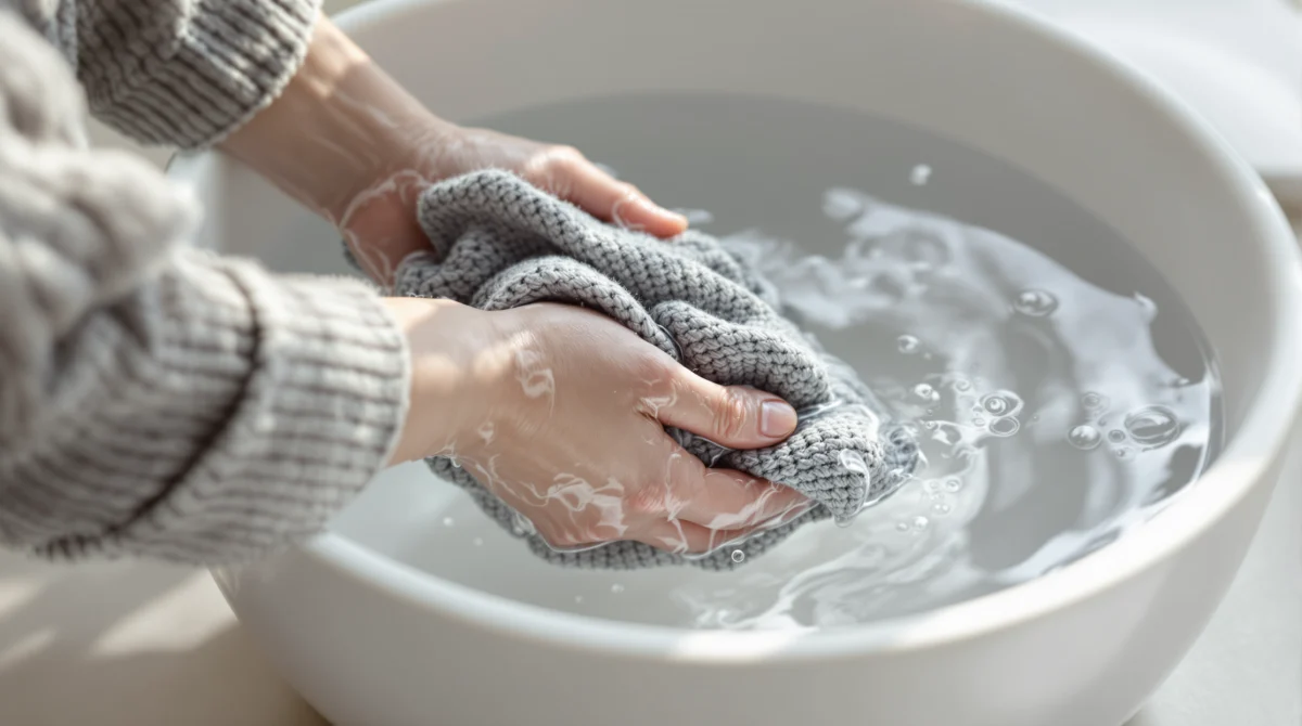 Laver un pull en laine à la main dans une bassine d’eau tiède